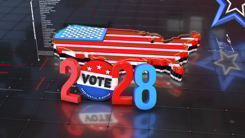 Vote map of US in American flag colors